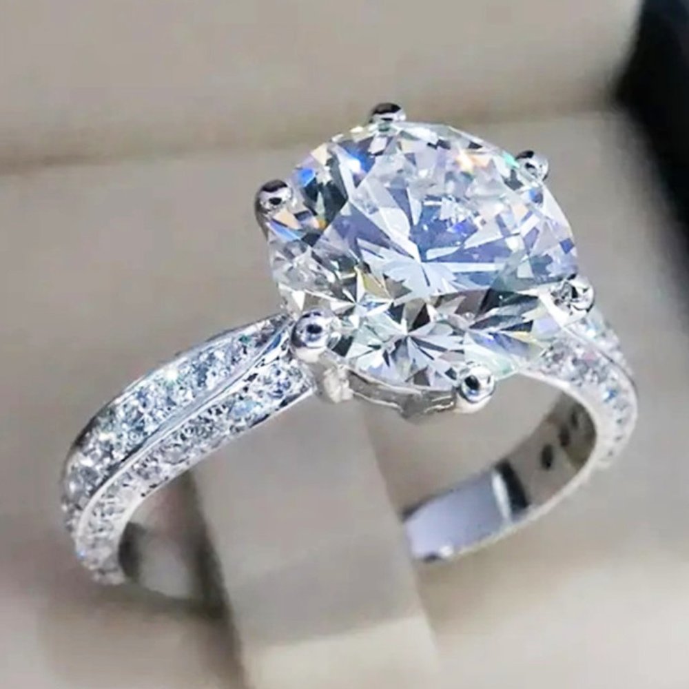 💥Shiny CZ Micro Pave Super Large Round Shiny Luxury Silver Ring, UNVN12324